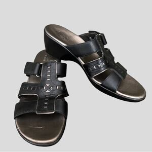 Clarks Bendables Ella Celtic Sandals 8.5 M Black Leather Slides 60481 Comfort